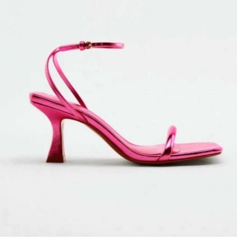 Zara Metallic Hot Pink Strappy Heel Sandal